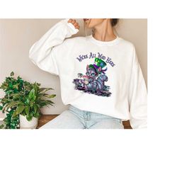 cheshire cat sweatshirt,  alice cheshire cat, alice in wonderland cat sweat, we're all mad here, disney halloween sweate