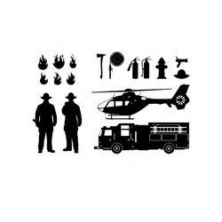 black firefighter fire fighting equipment svg, vehicle svg, firefighter svg, helicopter svg, fighting equipment svg, tra