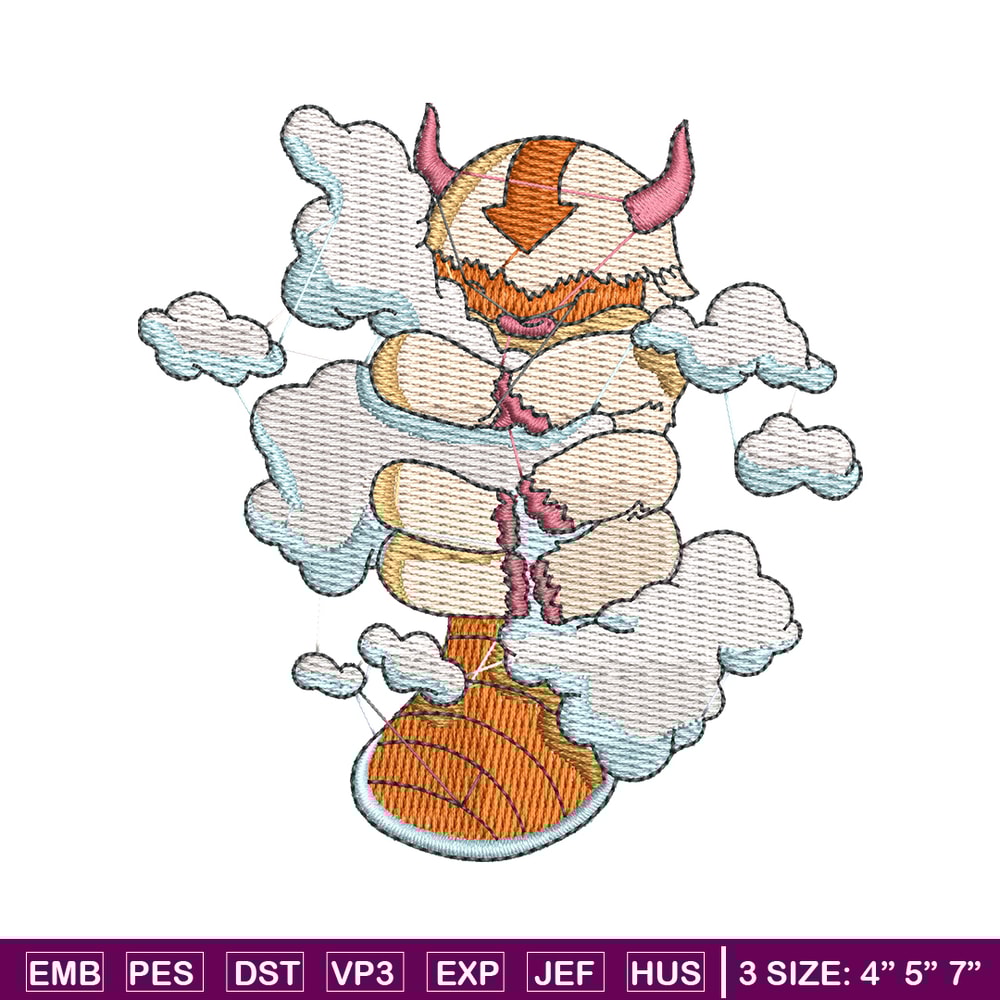 Appa with clouds embroidery design, Avatar embroidery, embroidery file, cartoon design, cartoon shirt, Digital download.jpg