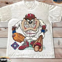 vintage mlb texas rangers looney tunes taz t-shirt, texas rangers shirt, mlb wor