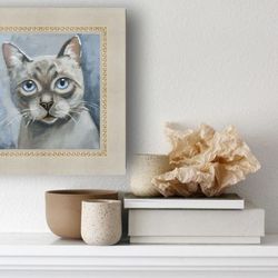 Cat painting Siamese cat artwork original oil on canvas art pet portrate