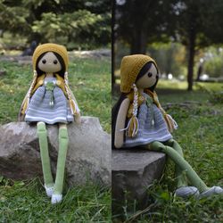 Crochet autumn doll with long legs amigurumi pattern, crochet knitting clothes Eng PDF