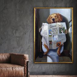 dog reading newspaper, pet canvas art, pet canvas painting, canvas art design, framed canvas, ready to hang decoration