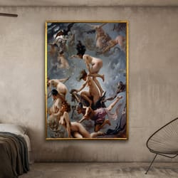 witches going to their sabbath - luis ricardo falero print on canvas , floating frame option,modern wall art canvas desi