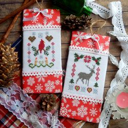 Christmas Cardinal and Deer cross stitch pattern set Modern counted cross stitch for Christmas