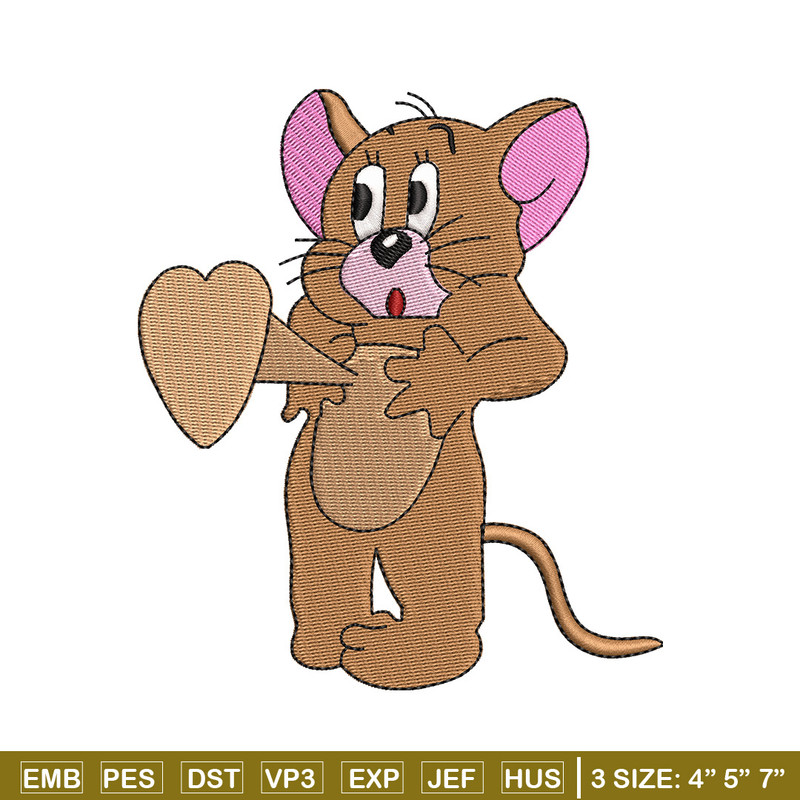 Jerry heart embroidery design, Cartoon embroidery, Embroidery file, Embroidery shirt, Emb design, Digital download.jpg
