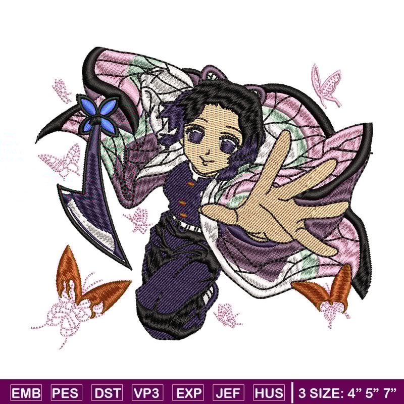 Kochou Shinobu embroidery design, Kimetsu no Yaiba embroidery, logo design, anime design, anime shirt, Digital download.jpg
