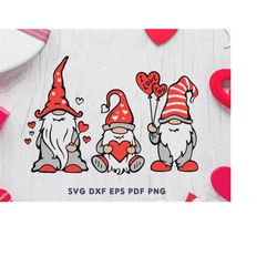 three valentine gnomes layered svg cut file, heart gnomes design for cricut & silhouette, valentine's day decoration, sv