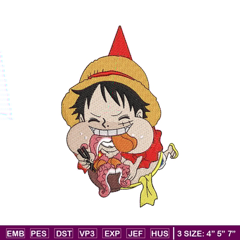 Luffy eating meat embroidery design, One Piece embroidery, logo design, Embroidery shirt, anime shirt, Instant download.jpg