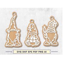 three christmas gnomes ornament laser cut file, glowforge svg file, funny gnomes svg design, diy christmas ornaments, cr