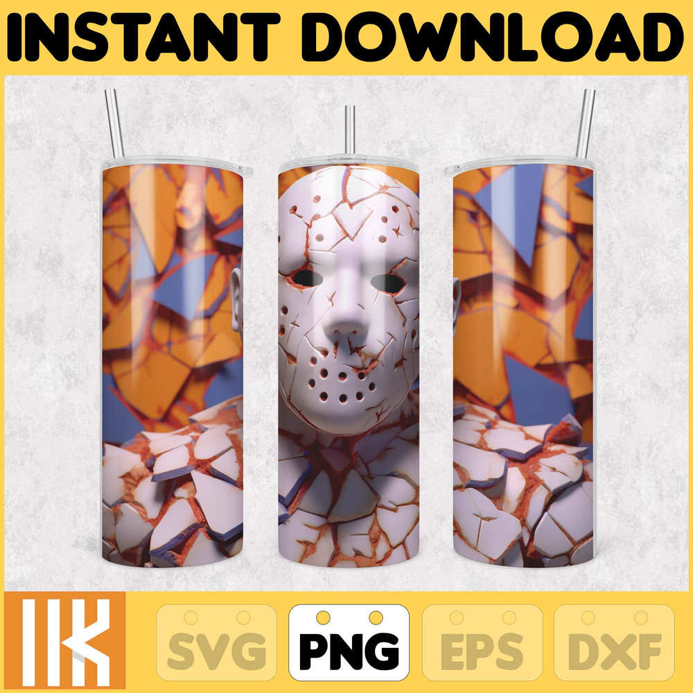 3D Halloween Horror Mask Movie Tumbler Sublimation Design, Horror Movie Character 20 oz Tumbler Design Template PNG (2).jpg