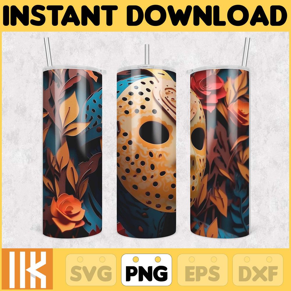 3D Halloween Horror Mask Movie Tumbler Sublimation Design, Horror Movie Character 20 oz Tumbler Design Template PNG (5).jpg