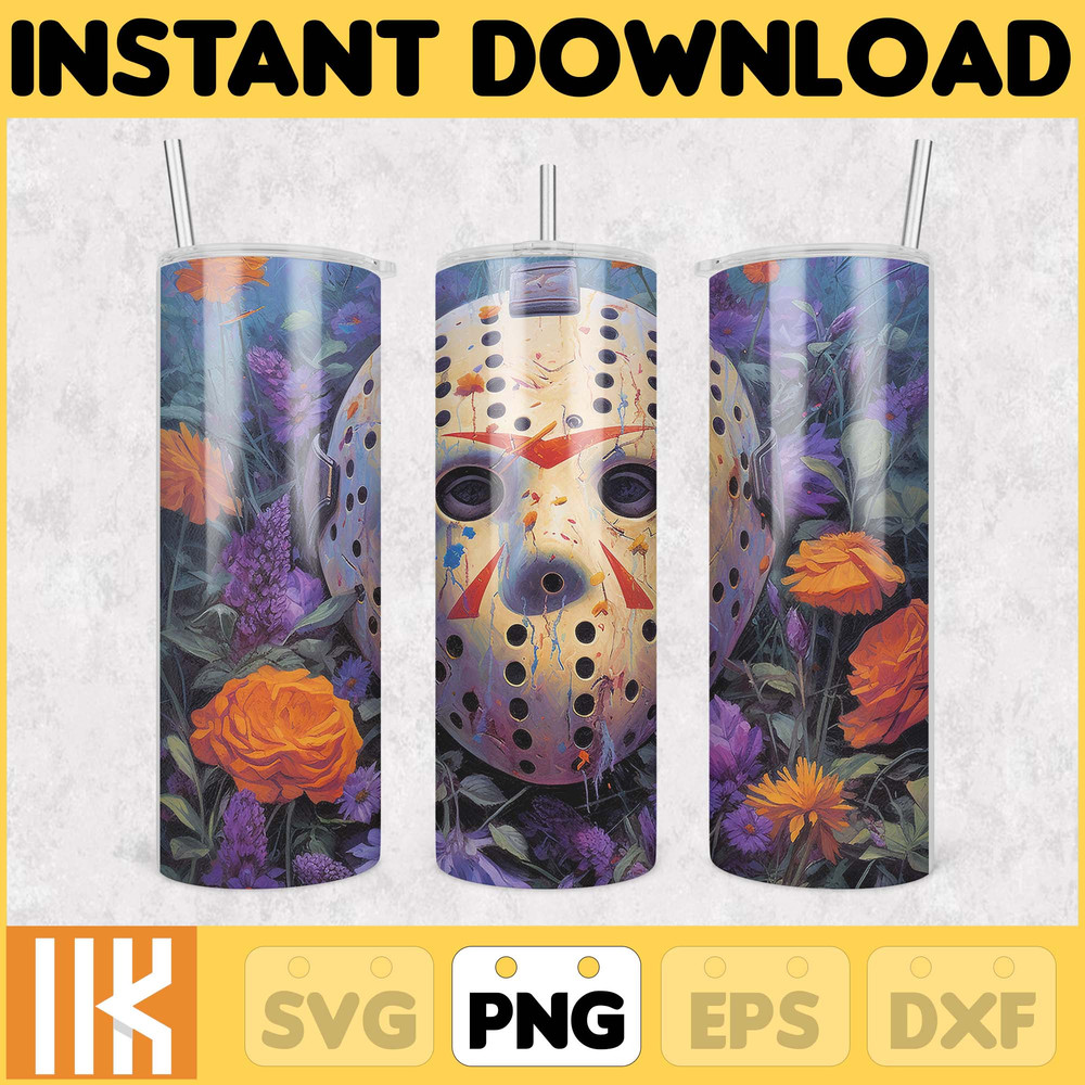 3D Halloween Horror Mask Movie Tumbler Sublimation Design, Horror Movie Character 20 oz Tumbler Design Template PNG (6).jpg