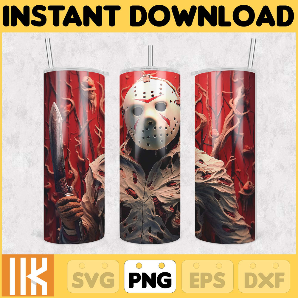 3D Halloween Horror Mask Movie Tumbler Sublimation Design, Horror Movie Character 20 oz Tumbler Design Template PNG (7).jpg