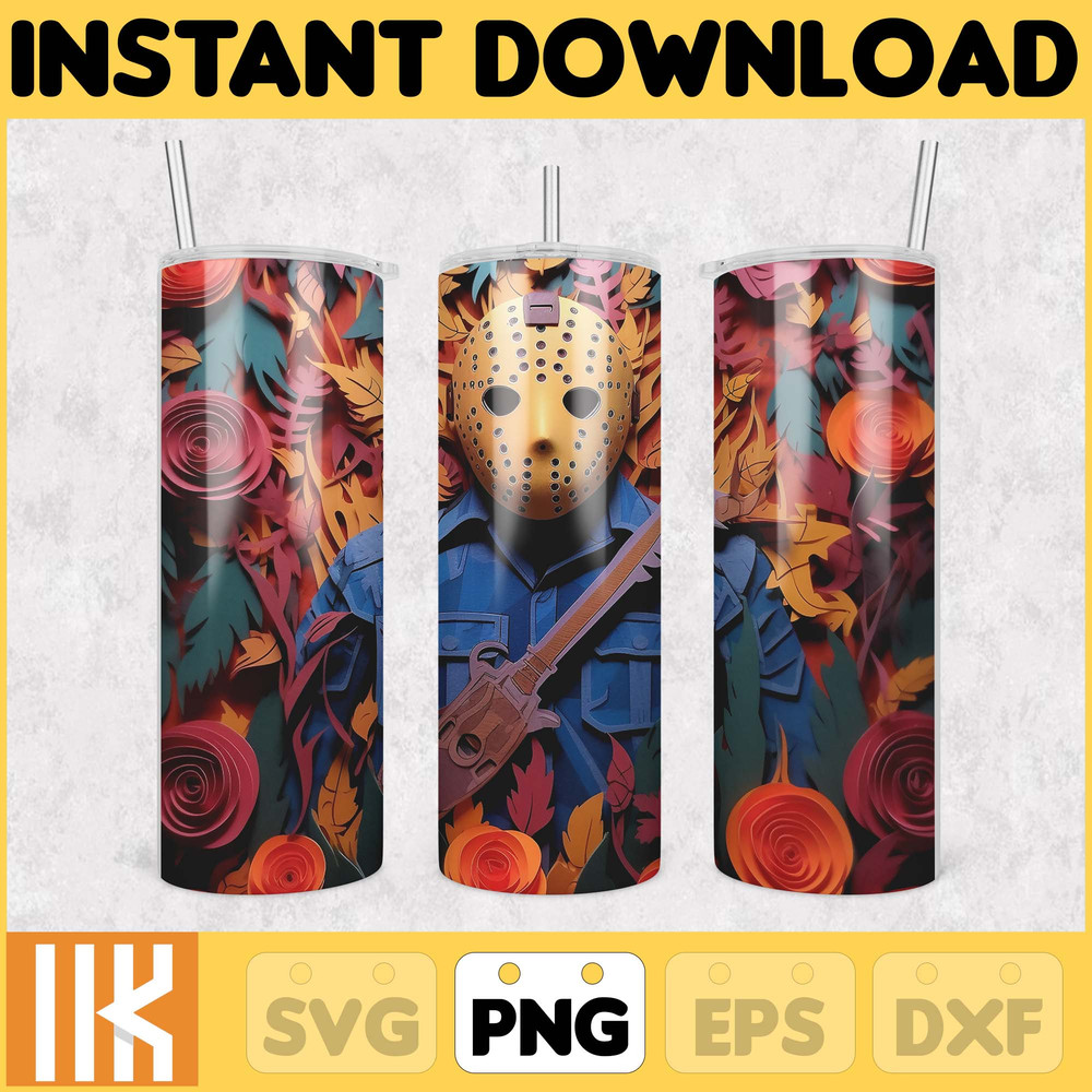 3D Halloween Horror Mask Movie Tumbler Sublimation Design, Horror Movie Character 20 oz Tumbler Design Template PNG (8).jpg