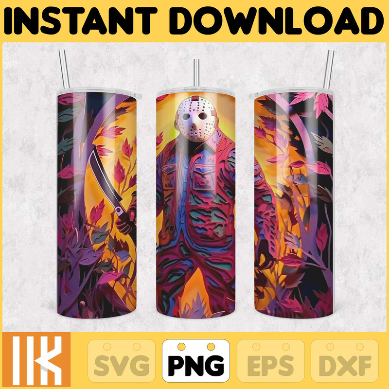 3D Halloween Horror Mask Movie Tumbler Sublimation Design, Horror Movie Character 20 oz Tumbler Design Template PNG (9).jpg