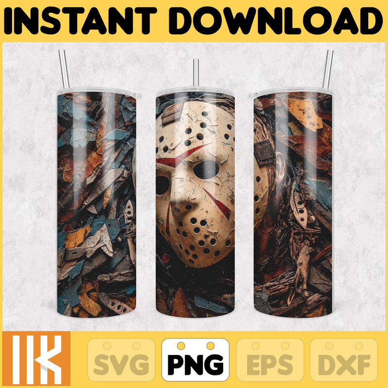3D Halloween Horror Mask Movie Tumbler Sublimation Design, Horror Movie Character 20 oz Tumbler Design Template PNG (12).jpg