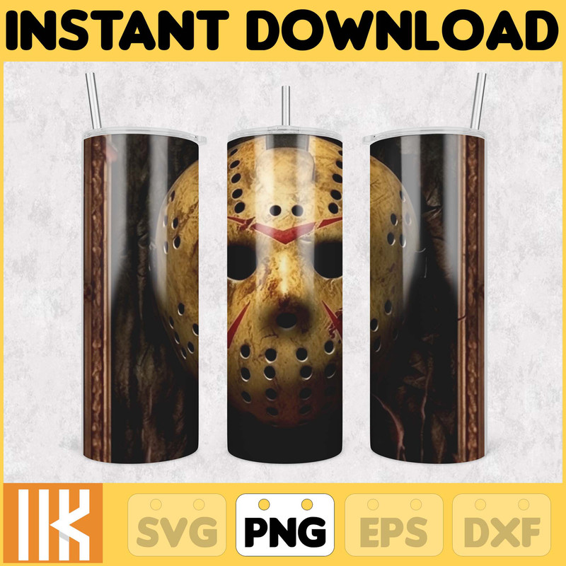 3D Halloween Horror Mask Movie Tumbler Sublimation Design, Horror Movie Character 20 oz Tumbler Design Template PNG (13).jpg