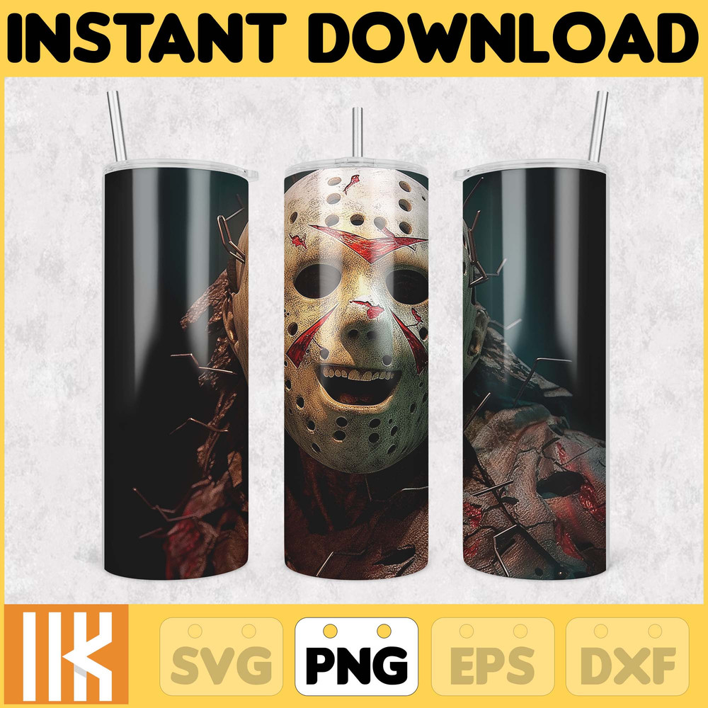 3D Halloween Horror Mask Movie Tumbler Sublimation Design, Horror Movie Character 20 oz Tumbler Design Template PNG (15).jpg