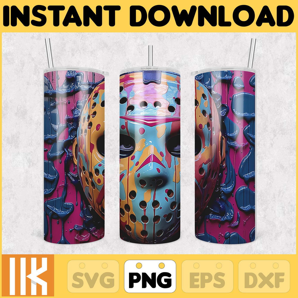 3D Halloween Horror Mask Movie Tumbler Sublimation Design, Horror Movie Character 20 oz Tumbler Design Template PNG (17).jpg