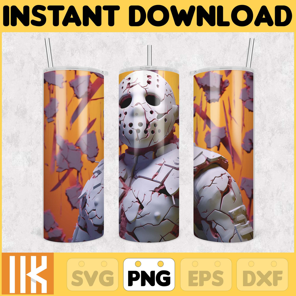 3D Halloween Horror Mask Movie Tumbler Sublimation Design, Horror Movie Character 20 oz Tumbler Design Template PNG (23).jpg