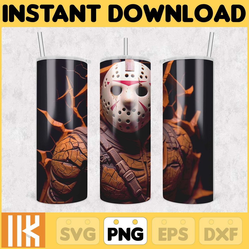 3D Halloween Horror Mask Movie Tumbler Sublimation Design, Horror Movie Character 20 oz Tumbler Design Template PNG (25).jpg