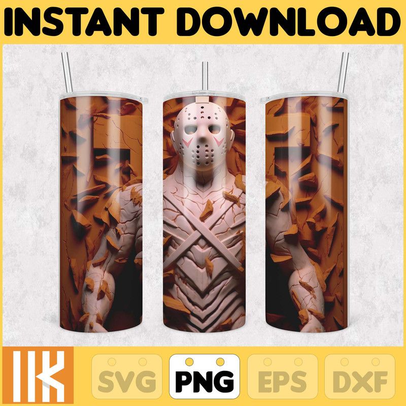 3D Halloween Horror Mask Movie Tumbler Sublimation Design, Horror Movie Character 20 oz Tumbler Design Template PNG (30).jpg