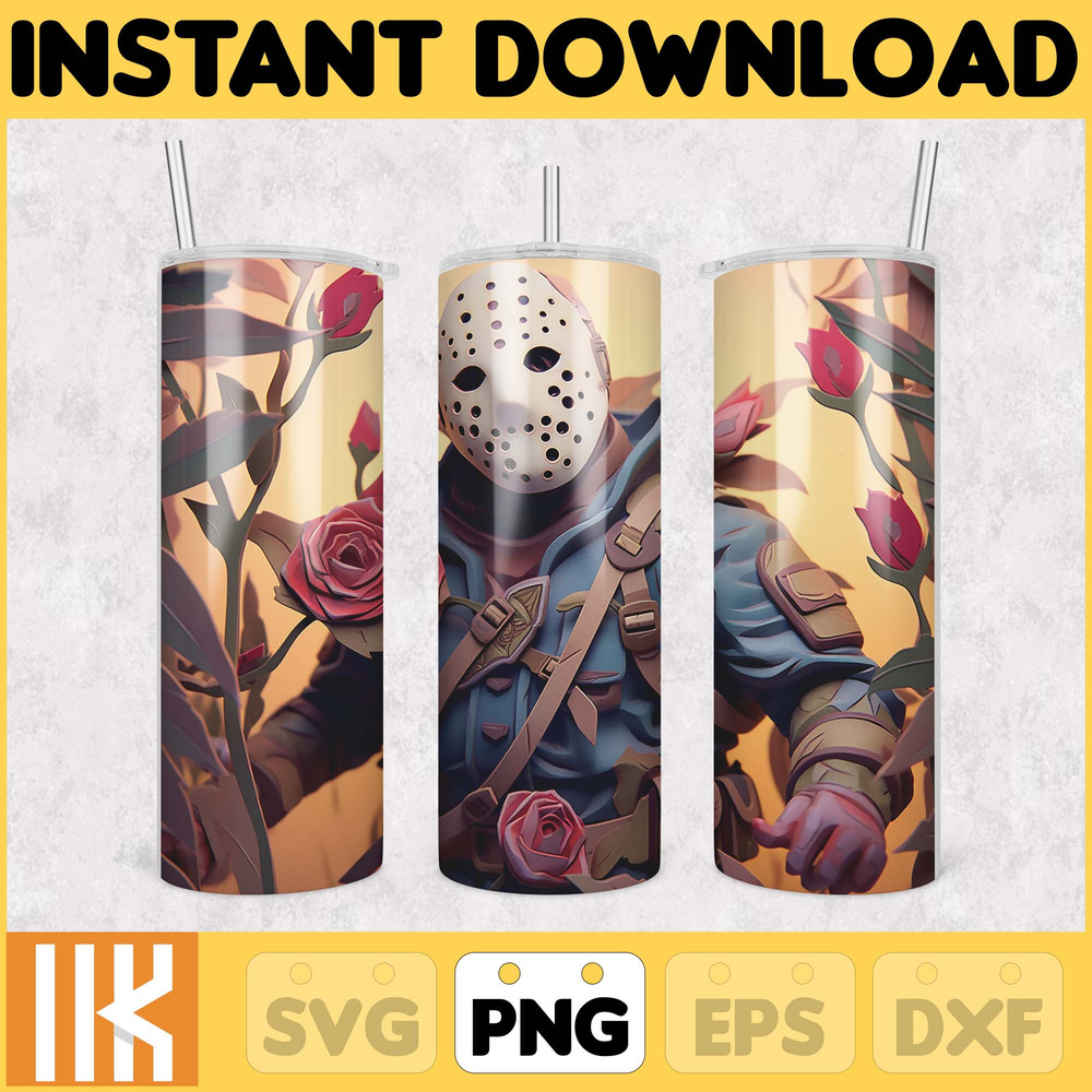 3D Halloween Horror Mask Movie Tumbler Sublimation Design, Horror Movie Character 20 oz Tumbler Design Template PNG (39).jpg