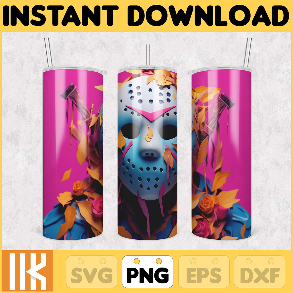 3D Halloween Horror Mask Movie Tumbler Sublimation Design, Horror Movie Character 20 oz Tumbler Design Template PNG (40).jpg
