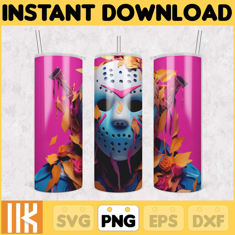 3D Halloween Horror Mask Movie Tumbler Sublimation Design, Horror Movie Character 20 oz Tumbler Design Template PNG (40).jpg