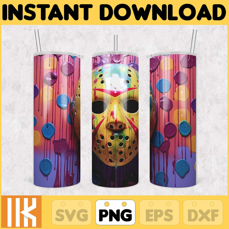 3D Halloween Horror Mask Movie Tumbler Sublimation Design, Horror Movie Character 20 oz Tumbler Design Template PNG (47).jpg
