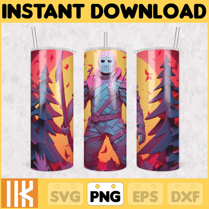 3D Halloween Horror Mask Movie Tumbler Sublimation Design, Horror Movie Character 20 oz Tumbler Design Template PNG (49).jpg