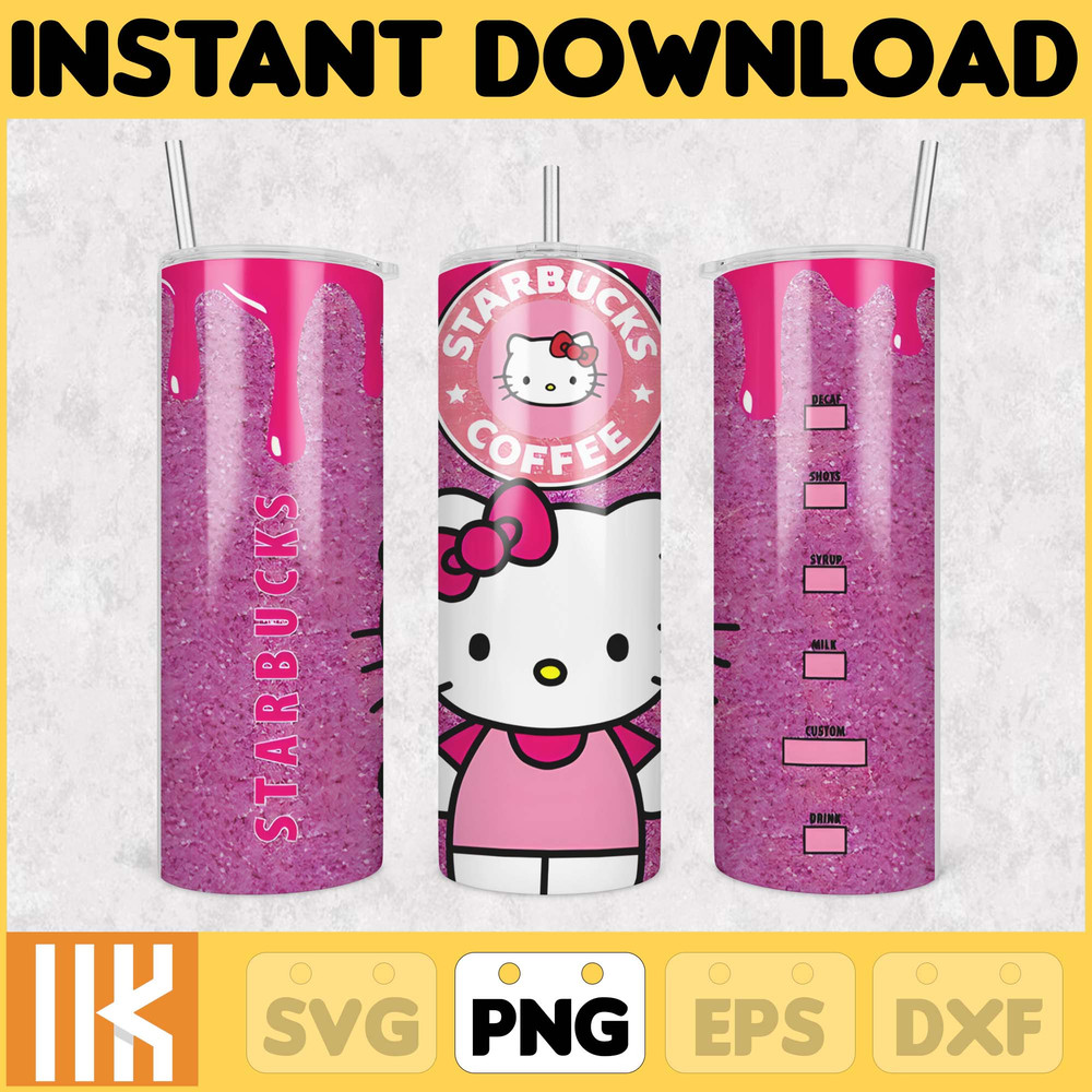 Kitty Coffee Tumbler, 20oz Straight Skinny Wrap, Spring Flower Pink Cat PNG, Tumbler Wrap, Cartoon Tumbler Wrap (10).jpg