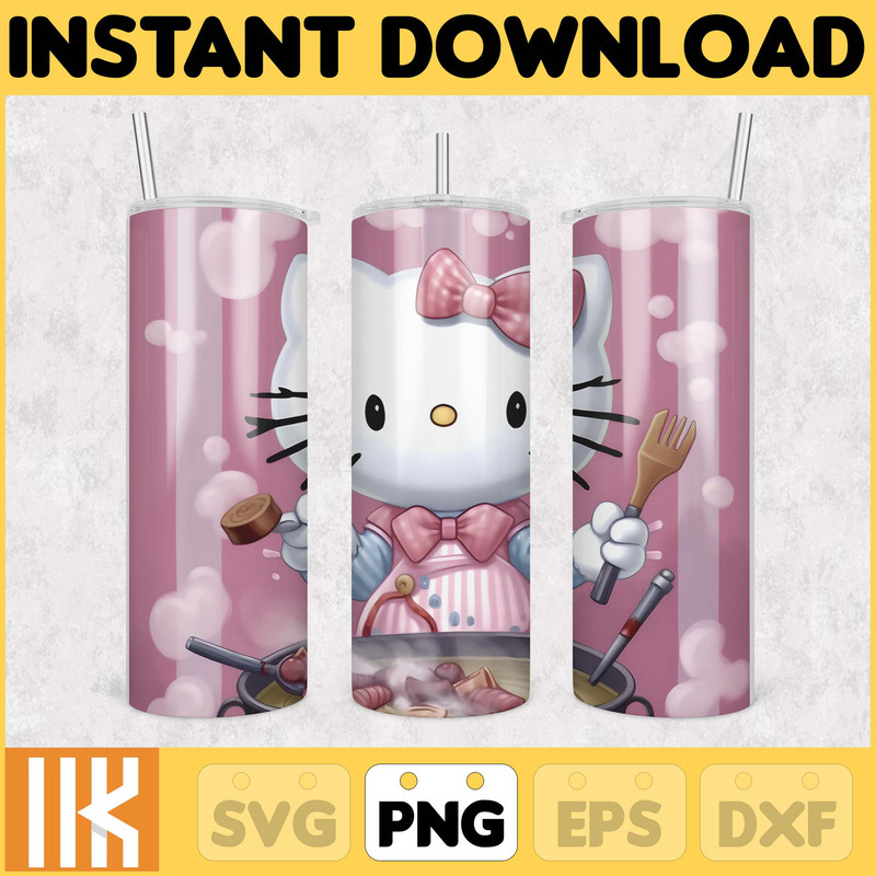 Kitty Coffee Tumbler, 20oz Straight Skinny Wrap, Spring Flower Pink Cat PNG, Tumbler Wrap, Cartoon Tumbler Wrap (18).jpg