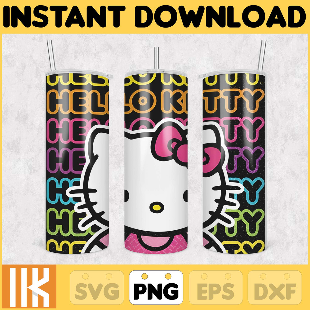 Kitty Coffee Tumbler, 20oz Straight Skinny Wrap, Spring Flower Pink Cat PNG, Tumbler Wrap, Cartoon Tumbler Wrap (31).jpg