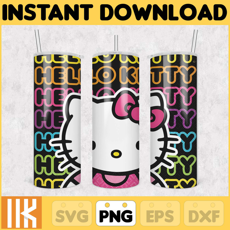 Kitty Coffee Tumbler, 20oz Straight Skinny Wrap, Spring Flower Pink Cat PNG, Tumbler Wrap, Cartoon Tumbler Wrap (31).jpg