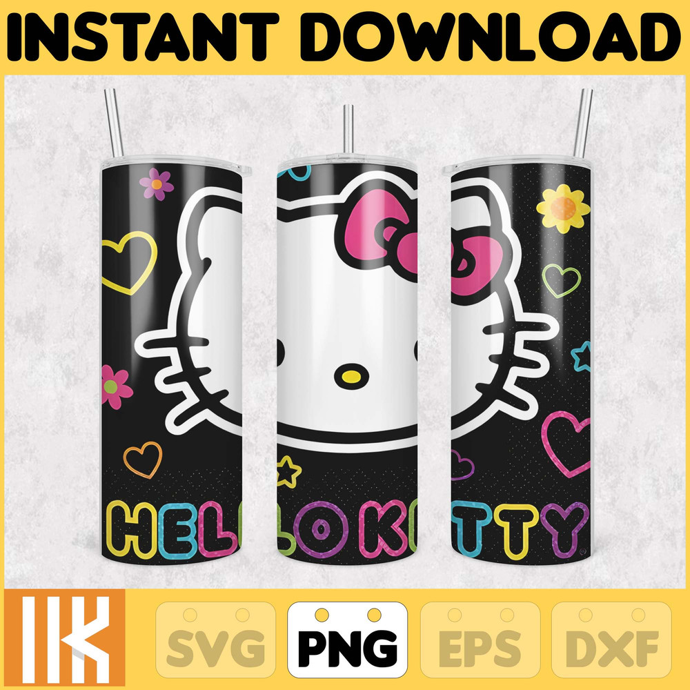 Kitty Coffee Tumbler, 20oz Straight Skinny Wrap, Spring Flower Pink Cat PNG, Tumbler Wrap, Cartoon Tumbler Wrap (33).jpg