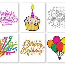 Happy Birthday Embroidery Designs. Balloons birthday celebration Machine Embroidery Designs.