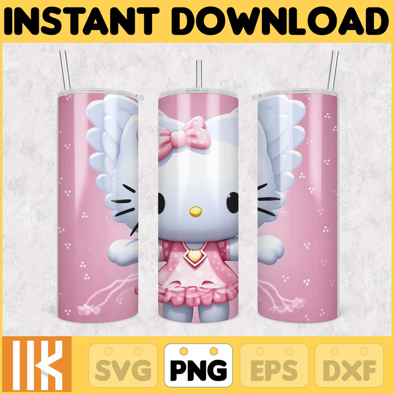 Kitty Coffee Tumbler, 20oz Straight Skinny Wrap, Spring Flower Pink Cat PNG, Tumbler Wrap, Cartoon Tumbler Wrap (47).jpg