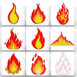 Fire Flame Embroidery design Bundle. Camp Fire Embroidery