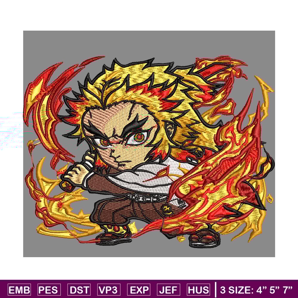 Rengoku Kyoujurou chibi embroidery design, Kimetsu no Yaiba embroidery, embroidery file, anime design, Digital download.jpg