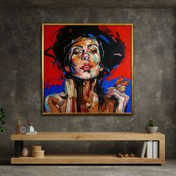 woman with butterfly canvas painting, butterfly and woman painting, sexy woman painting,colorful woman painting,framed c