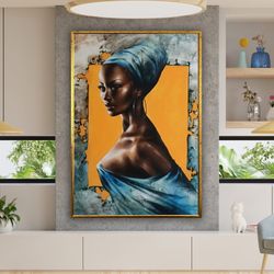 african ethnic art, afro black woman, american girl canvas, paint decor prints, ethnic poster, wall art canvas design, f