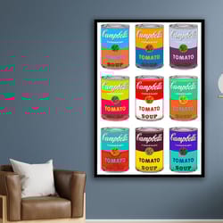 andy warhol, tin of tomato soup canvas, kitchen wall decor, wall art canvas design, framed ready to hang decoration