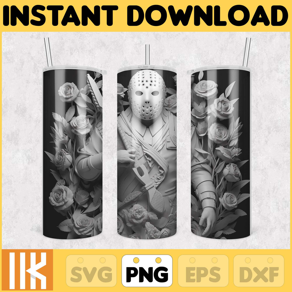 3D Halloween Horror Mask Movie Tumbler Sublimation Design, Horror Movie Character 20 oz Tumbler Design Template PNG (3).jpg