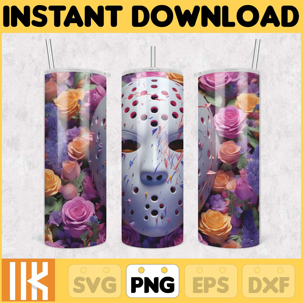 3D Halloween Horror Mask Movie Tumbler Sublimation Design, Horror Movie Character 20 oz Tumbler Design Template PNG (4).jpg
