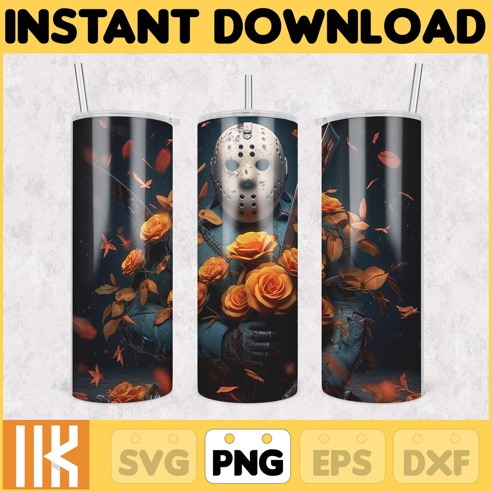 3D Halloween Horror Mask Movie Tumbler Sublimation Design, Horror Movie Character 20 oz Tumbler Design Template PNG (10).jpg