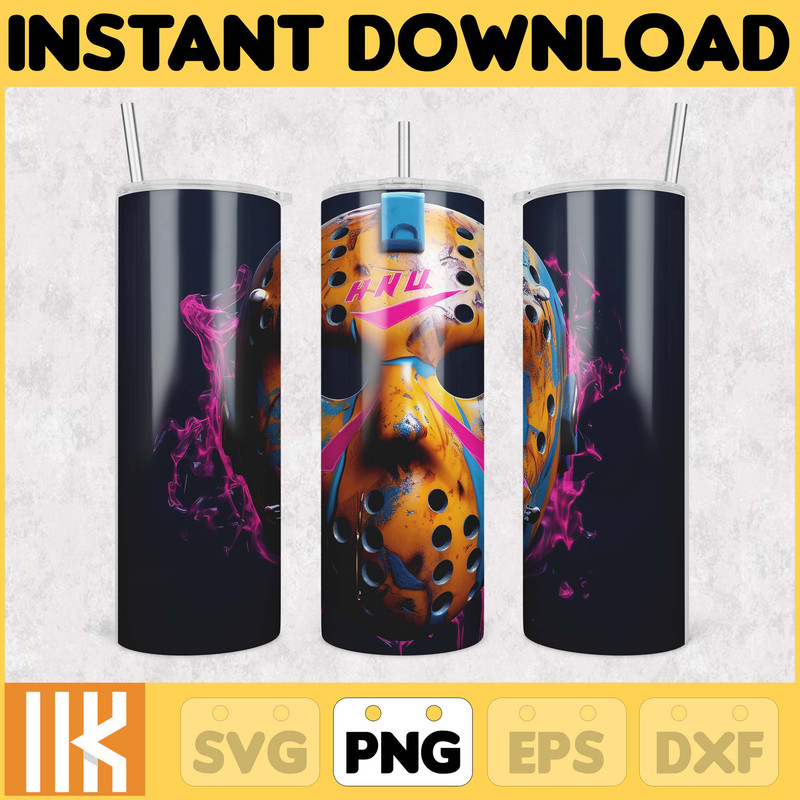 3D Halloween Horror Mask Movie Tumbler Sublimation Design, Horror Movie Character 20 oz Tumbler Design Template PNG (11).jpg