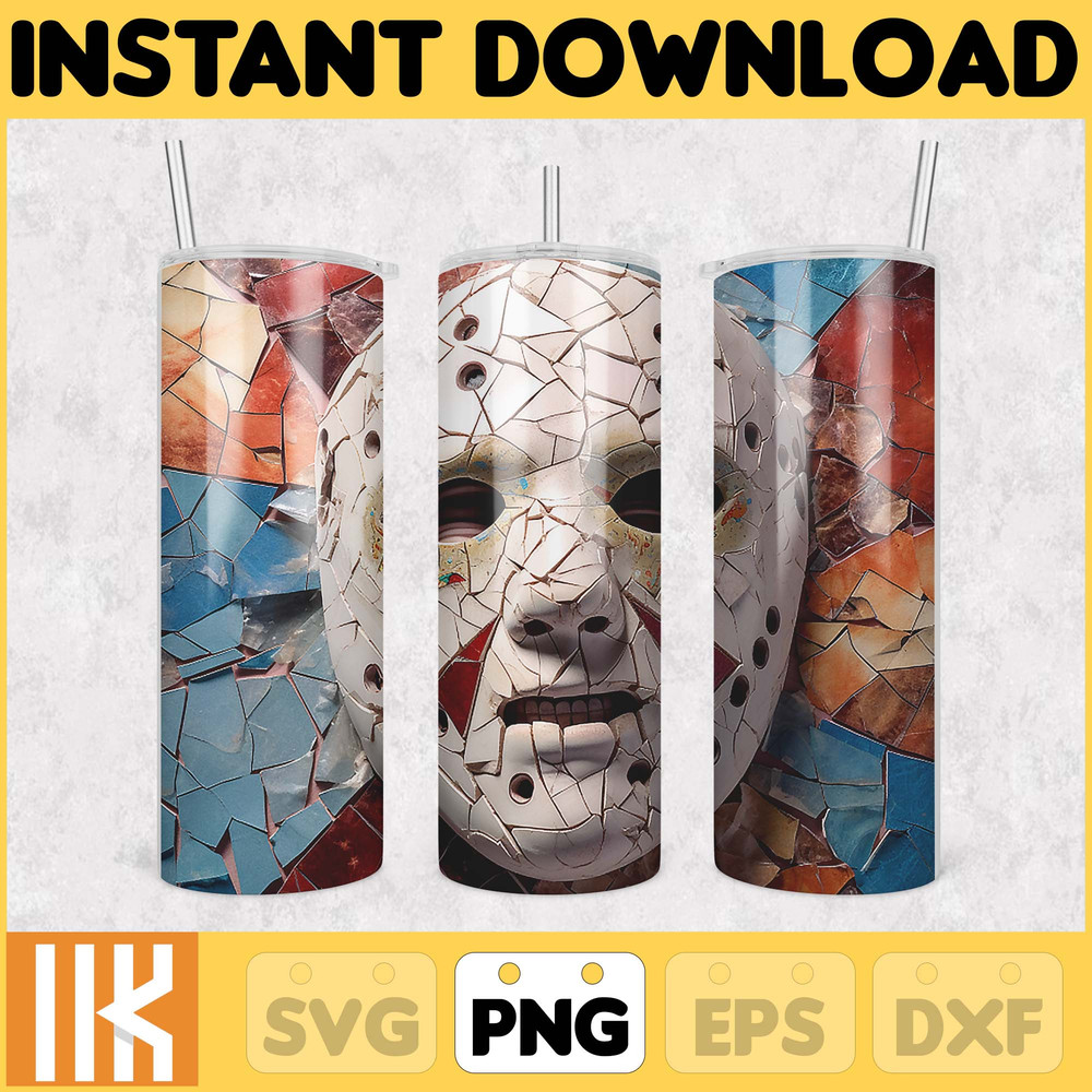 3D Halloween Horror Mask Movie Tumbler Sublimation Design, Horror Movie Character 20 oz Tumbler Design Template PNG (16).jpg