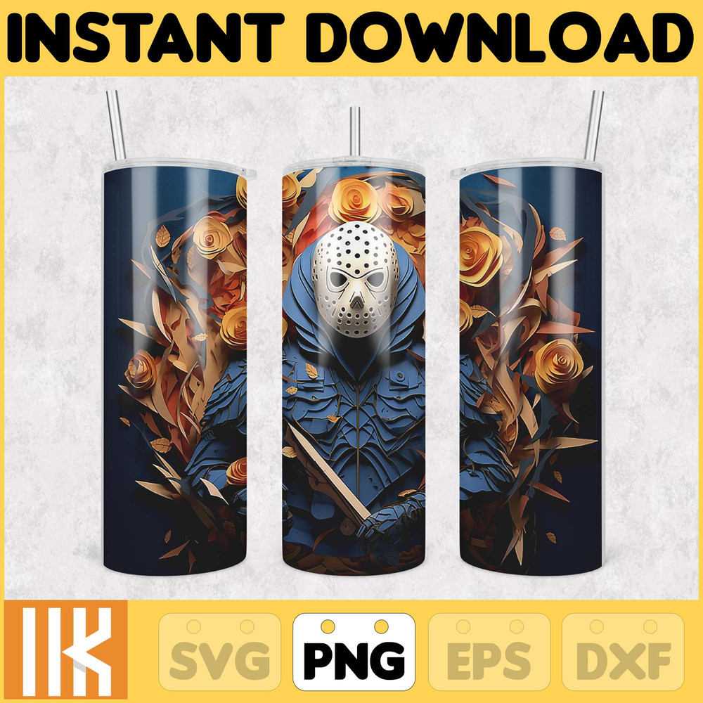 3D Halloween Horror Mask Movie Tumbler Sublimation Design, Horror Movie Character 20 oz Tumbler Design Template PNG (18).jpg